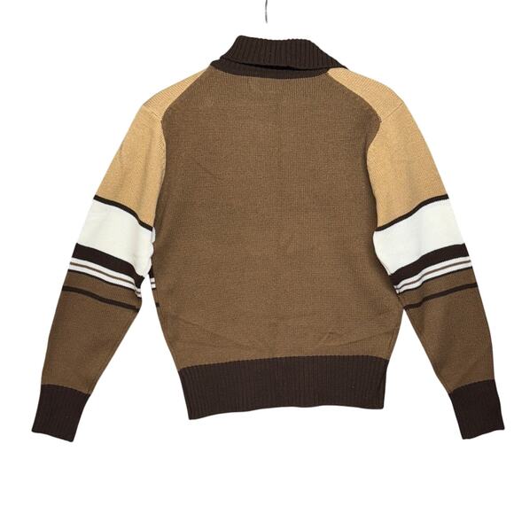 Greentree Vintage 70s Tan Brown Stripe Collar Pullover Sweater Men Large - Picture 4 of 8